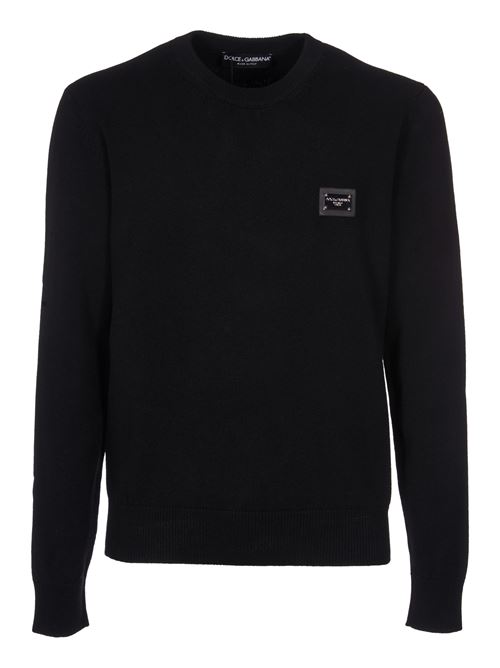 Wool crewneck sweater with logo plaque DOLCE & GABBANA | GXO39TJEMQ4N0000